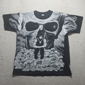 Vintage 90s Truth Sports Executioner All Over Print Black Tee Shirt Size XL Rare